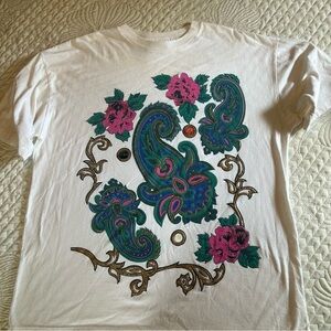 Vintage 90s Beldoch Popper Graphic Tee L | Paisley Jewel Floral Shirt 🇺🇸